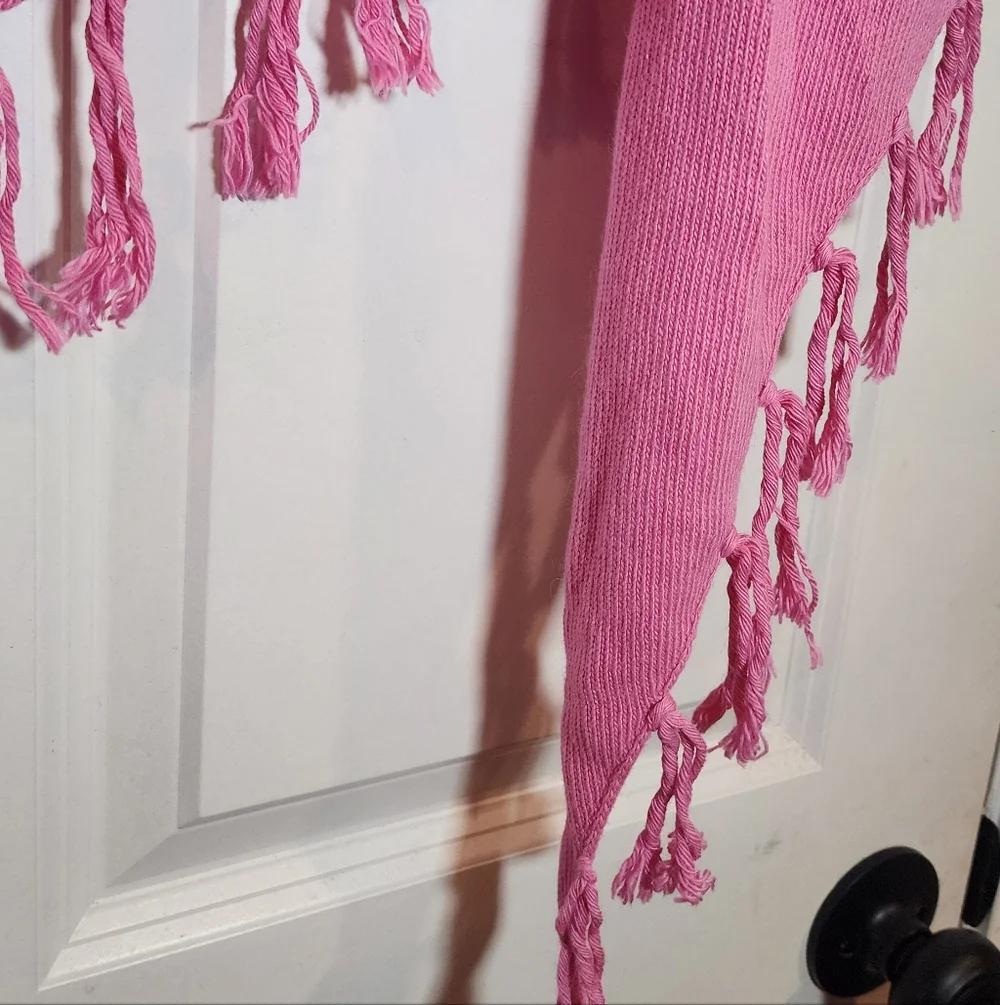 Laurie B. Pink Triangle Knit Shawl with Tassels One Size